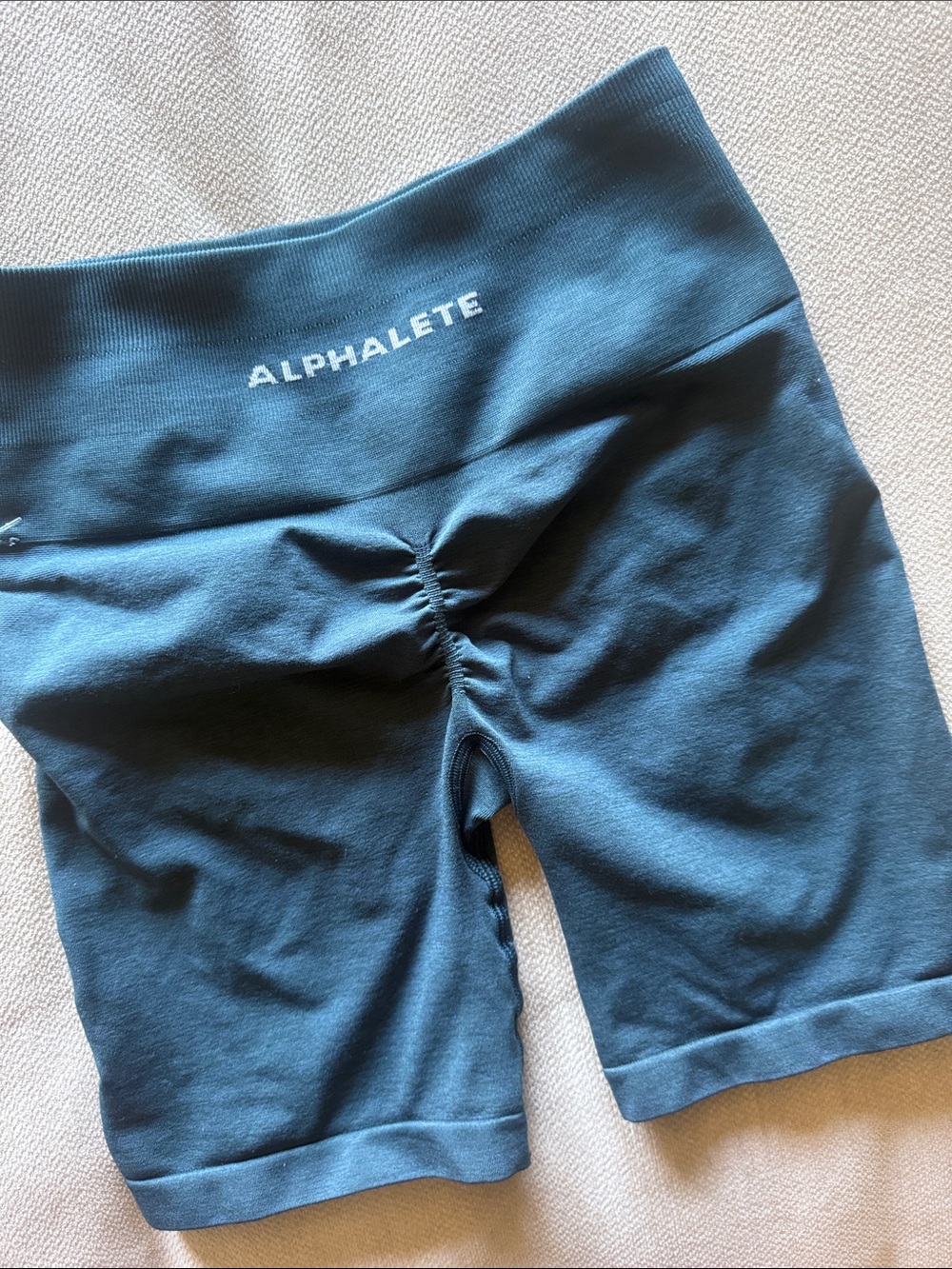 Alphalete Teal High-Rise Scrunch-Back Bike Shorts
